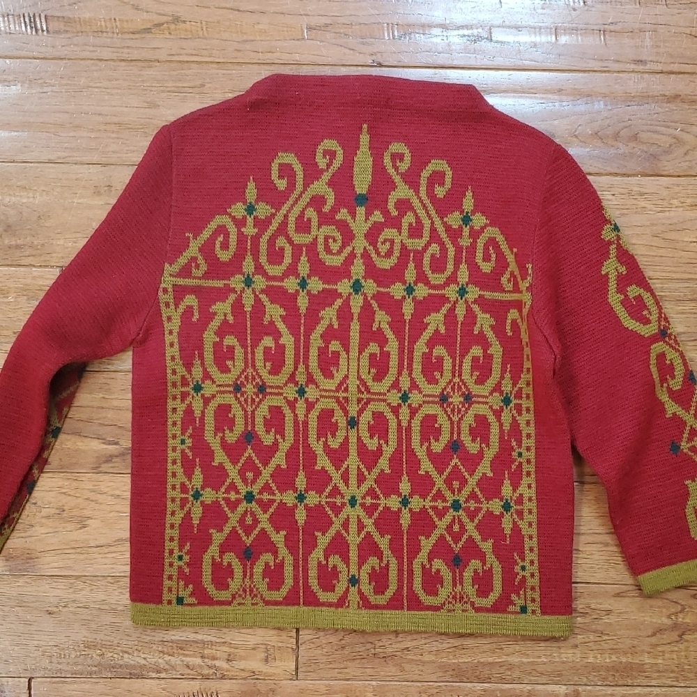 American Bazaar Red and Gold Patterned Sweater